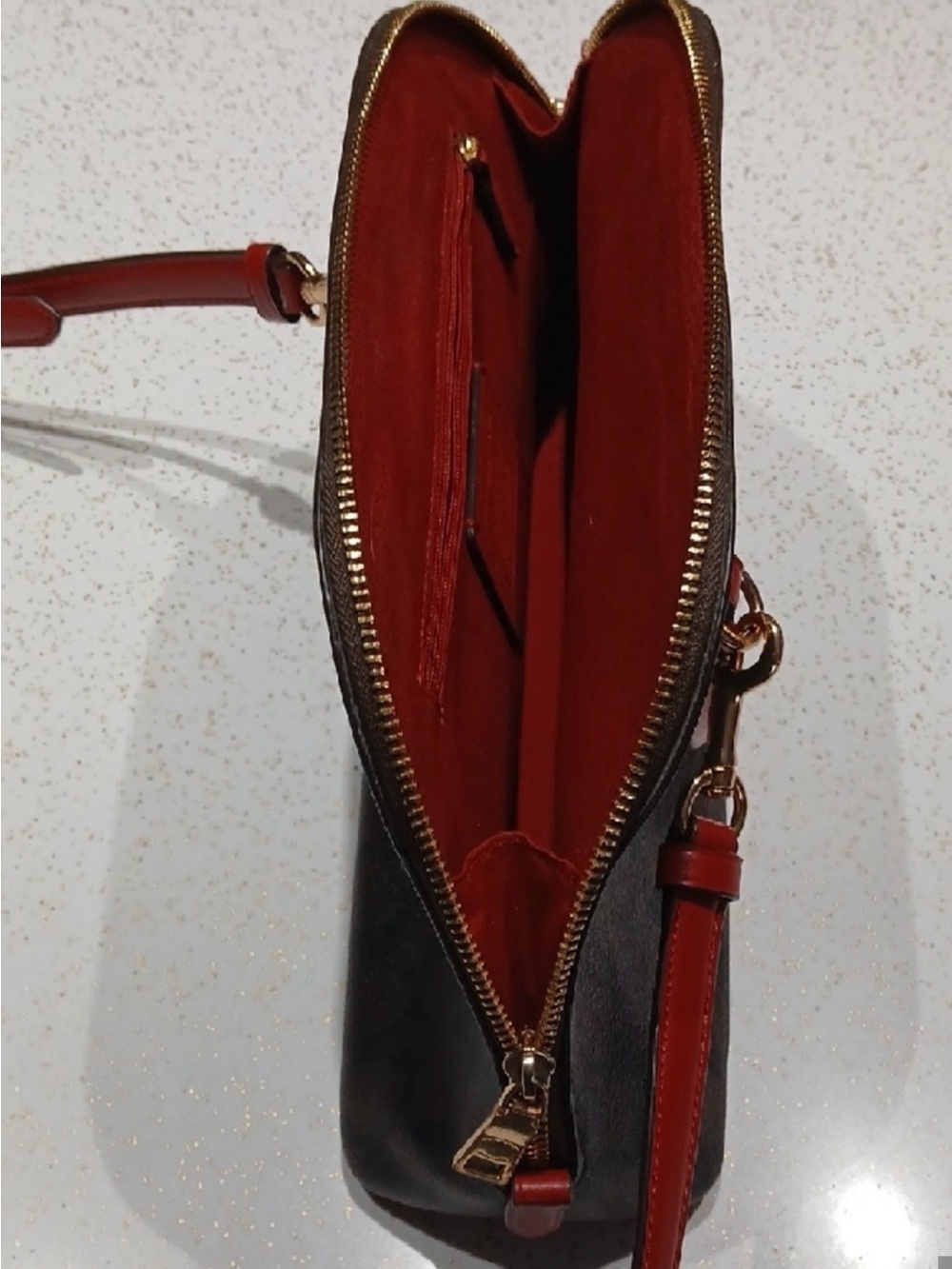 Coach Brown Signature Dome Satchel with Red Handles and Trim - Picture 2 of 11